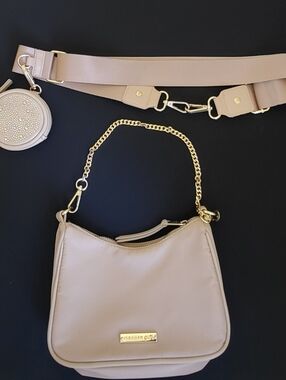 Madden Girl Beige Chain-Accent Shoulder Bag
